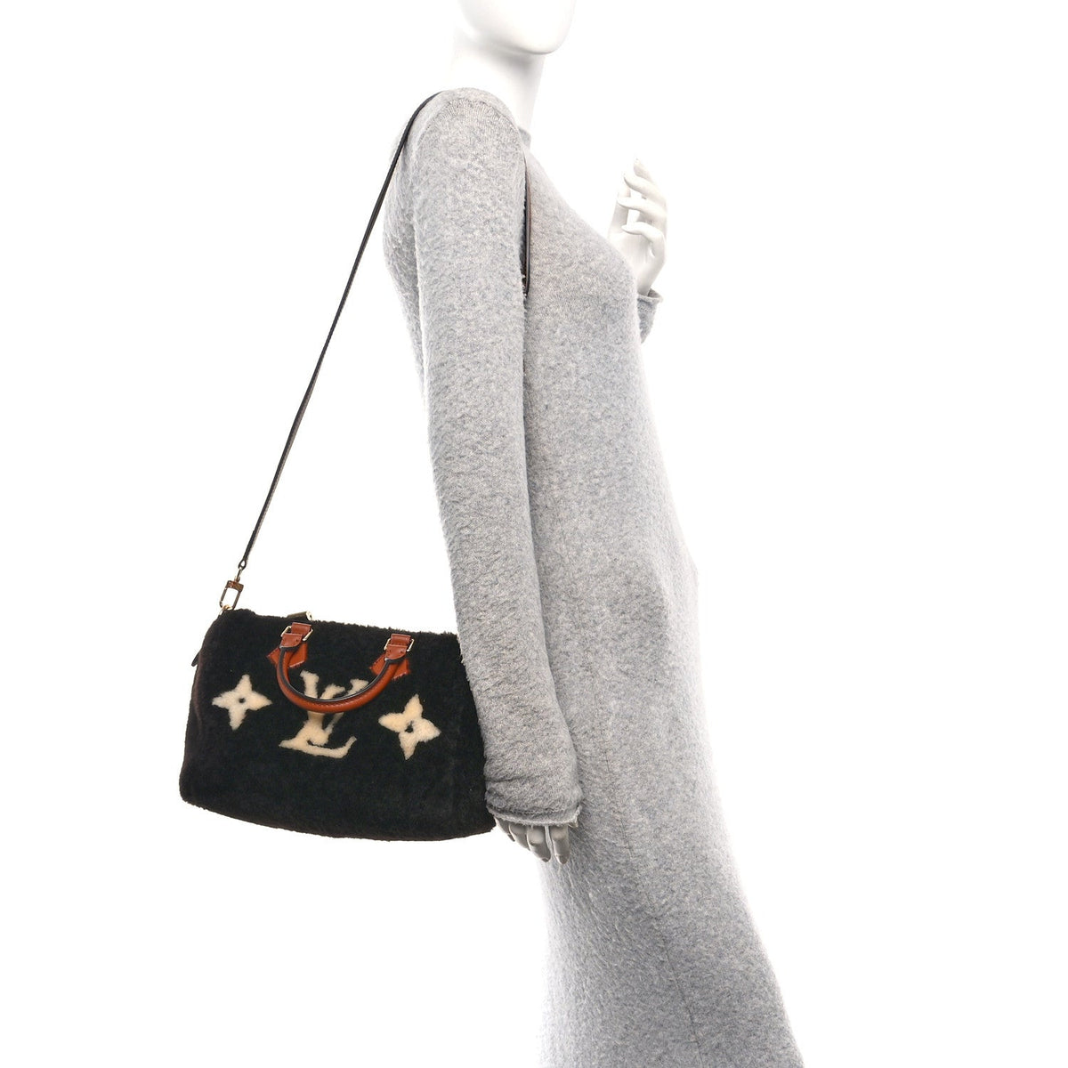 Shearling Monogram LV Ski Cozygram Speedy Bandouliere 25 Chocolate Cream