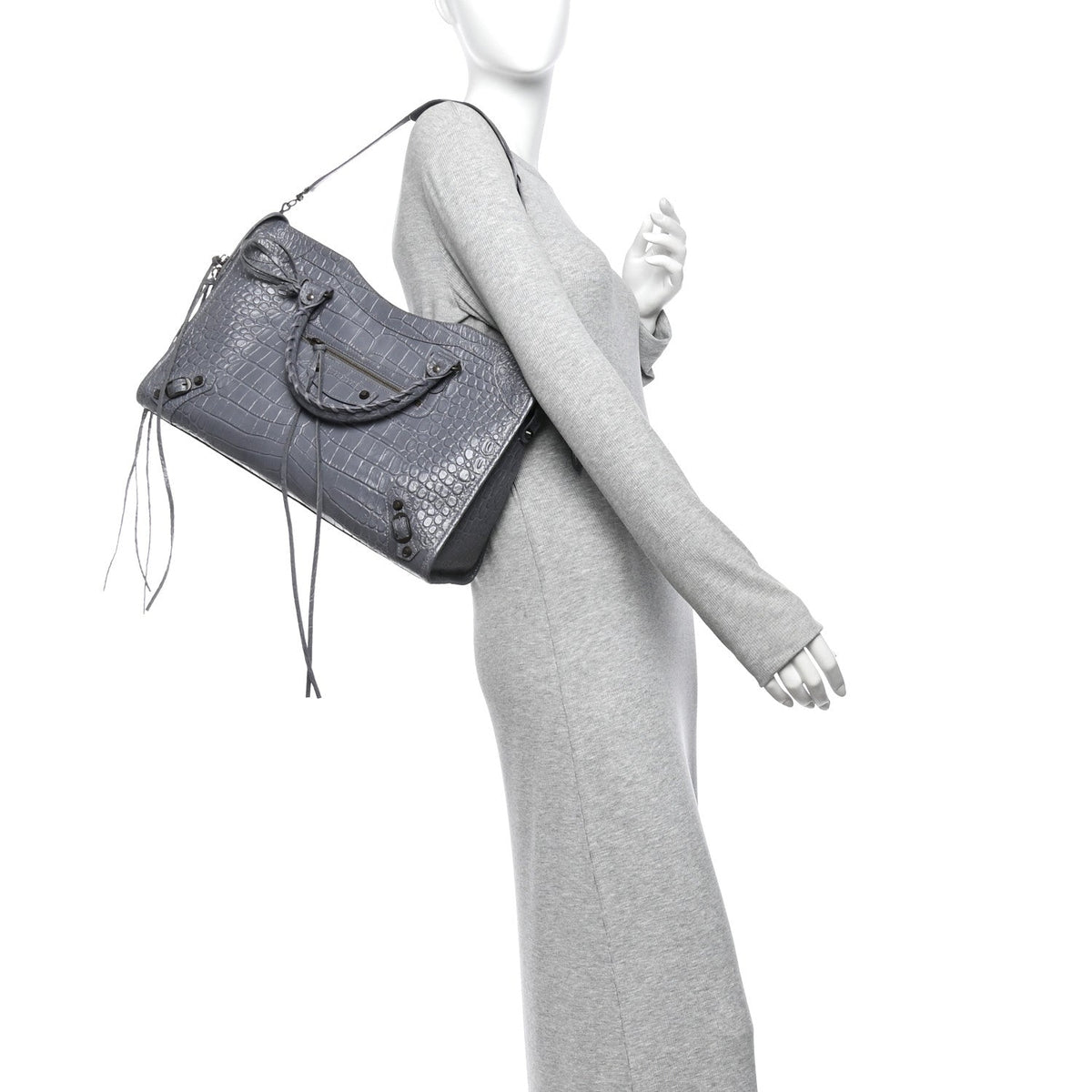Calfskin Crocodile Embossed Classic Hardware City Gris Beton