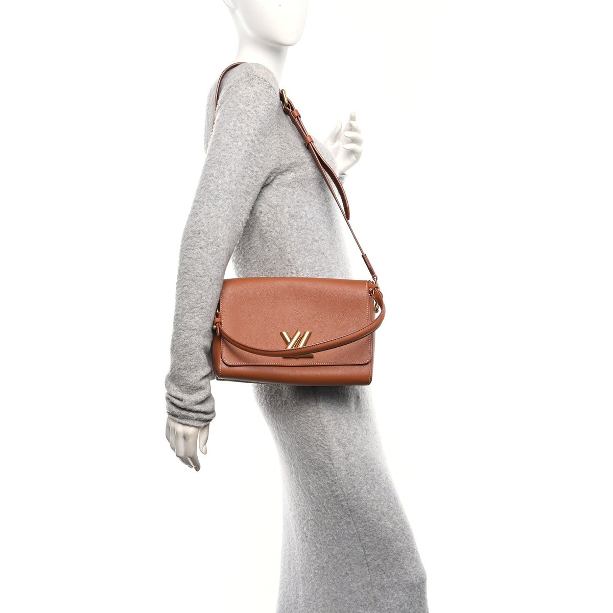 Calfskin Soft Twist Shoulder Bag Cognac