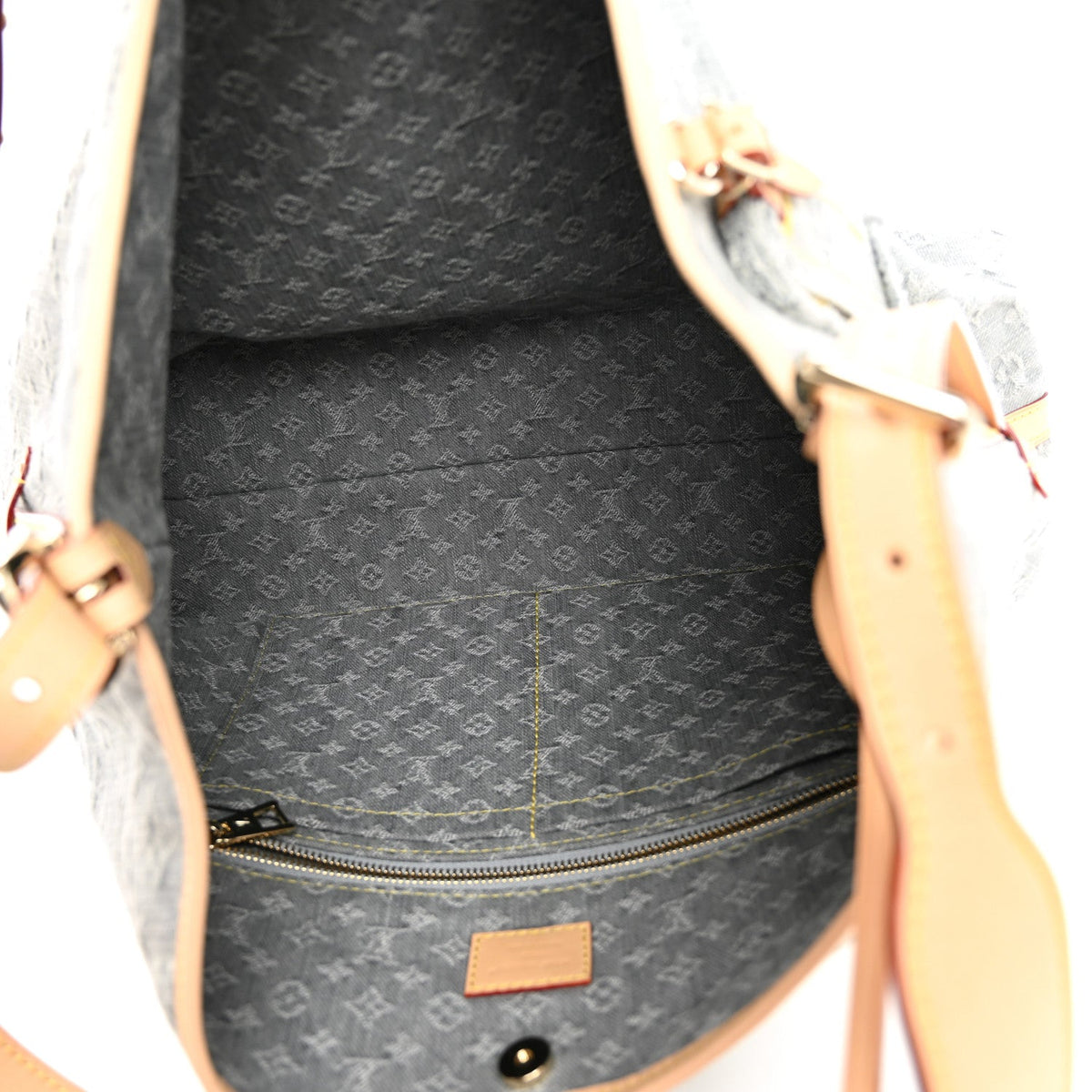 Monogram Denim CarryAll MM Washed Grey