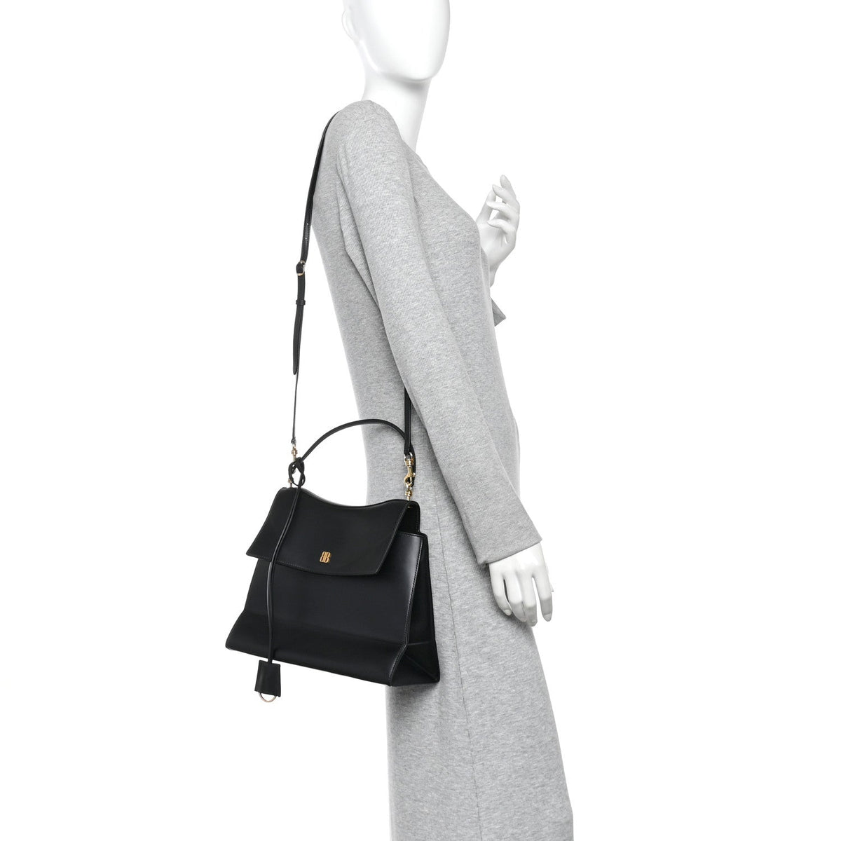Natural Smooth Calfskin Medium Nano Top Handle Handbag Black