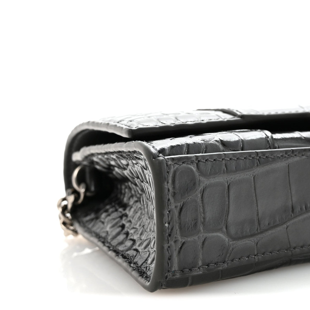 Shiny Calfskin Crocodile Embossed Hourglass Chain Bag Gris