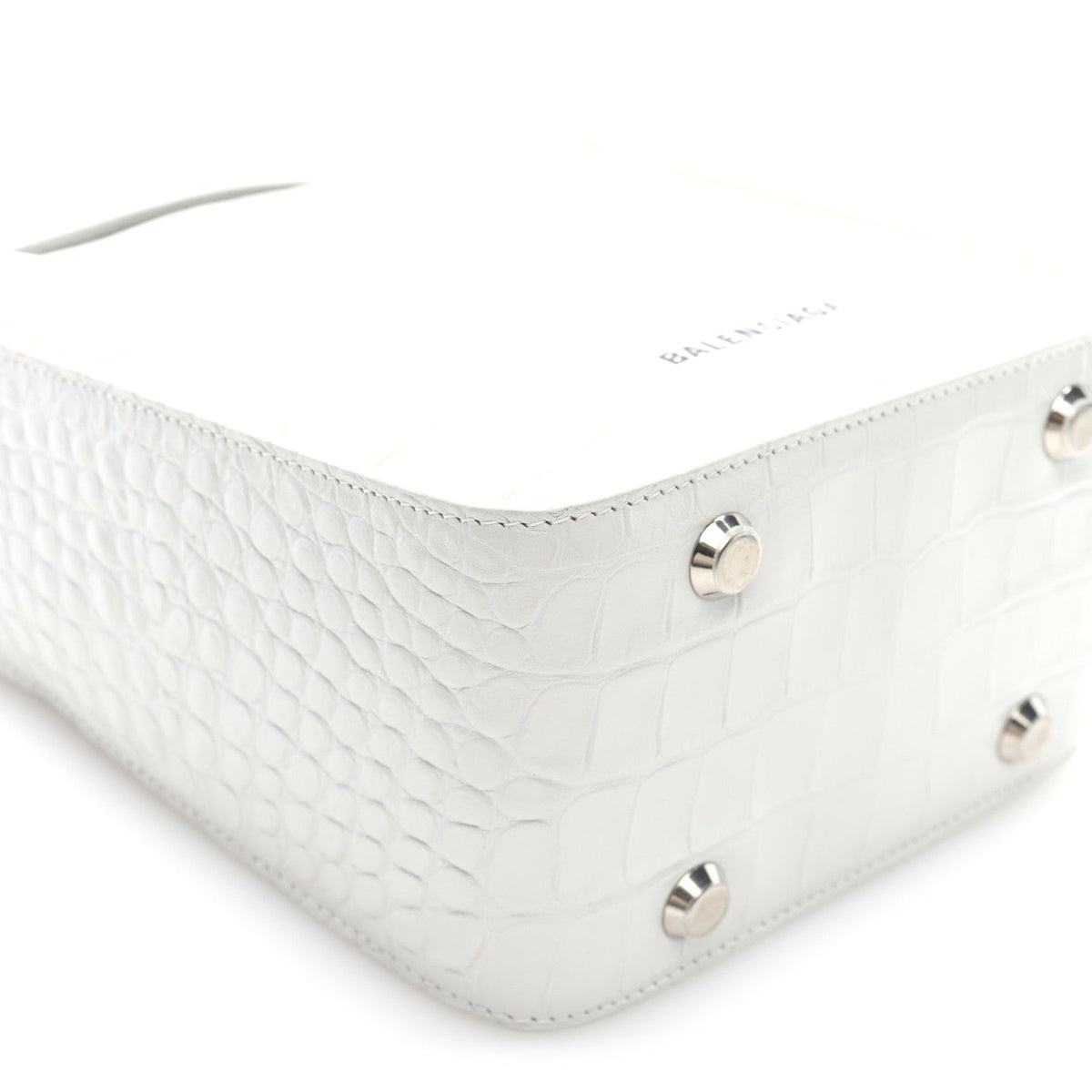 Calfskin Logo Crocodile Embossed XS Tool 2.0 North-South Tote White Black