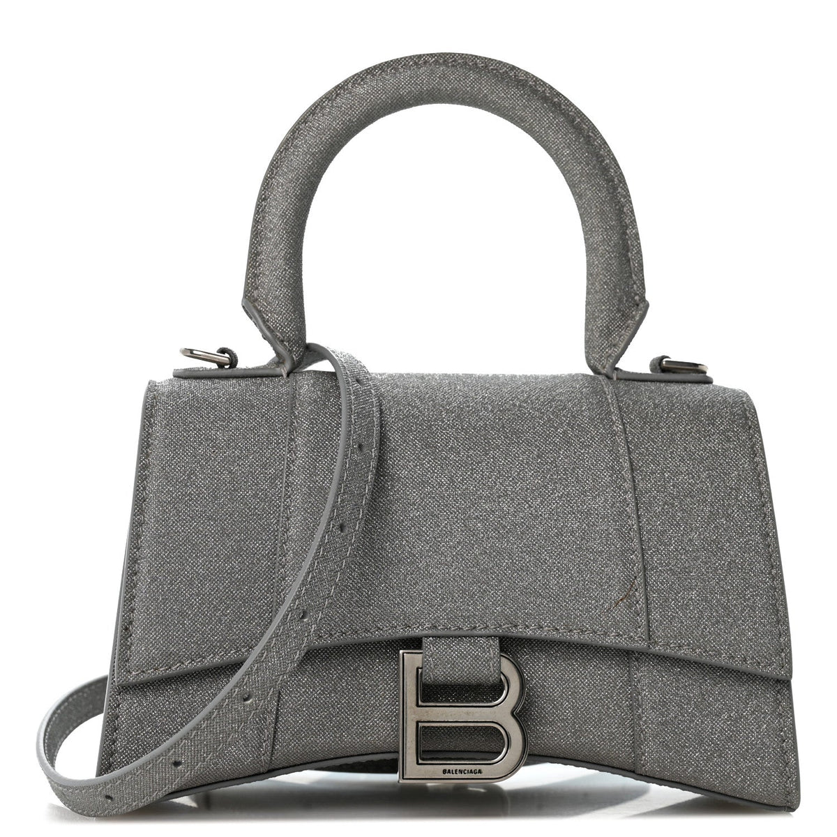 Glitter Fabric Hourglass Top Handle Bag XS Grey