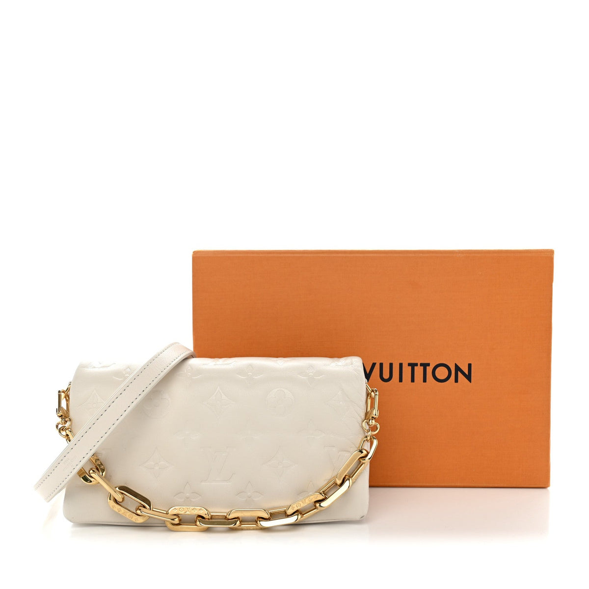 Lambskin Embossed Monogram Pochette Coussin Crossbody Cream