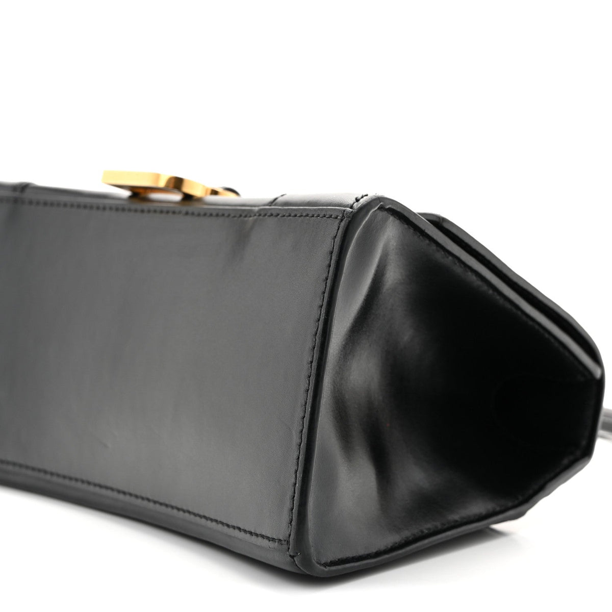 Shiny Box Calfskin Small Hourglass Top Handle Bag Black