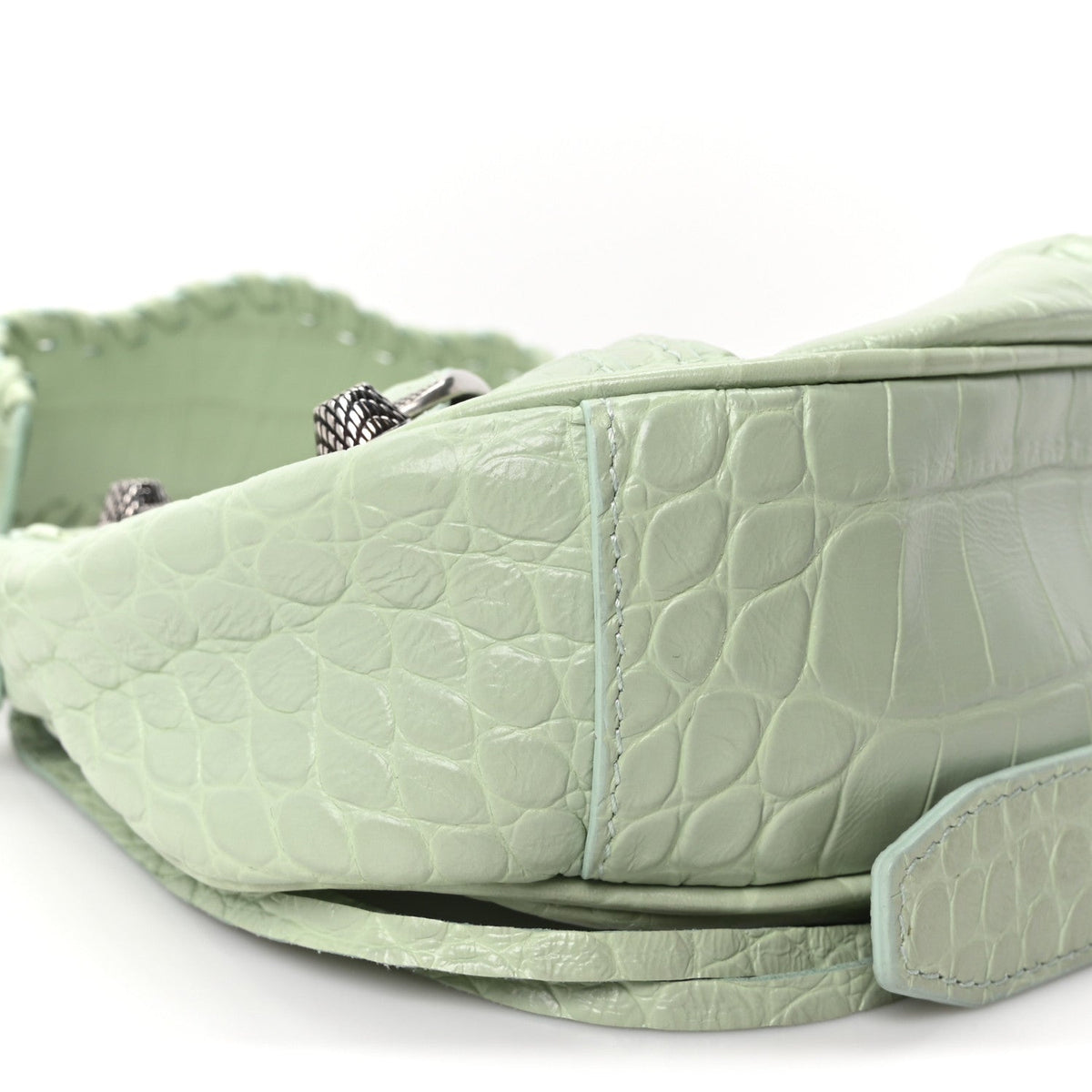 Extra Supple Calfskin Crocodile Embossed Le Cagole Shoulder Bag XS Light Green