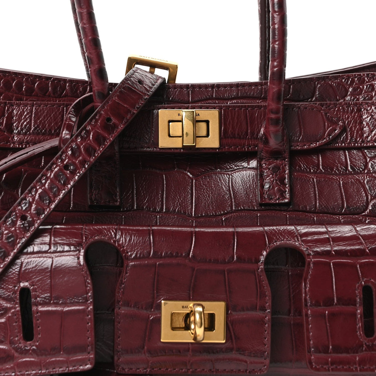 Calfskin Crocodile Embossed Mini Bel Air Carry All Bag Dark Burgundy