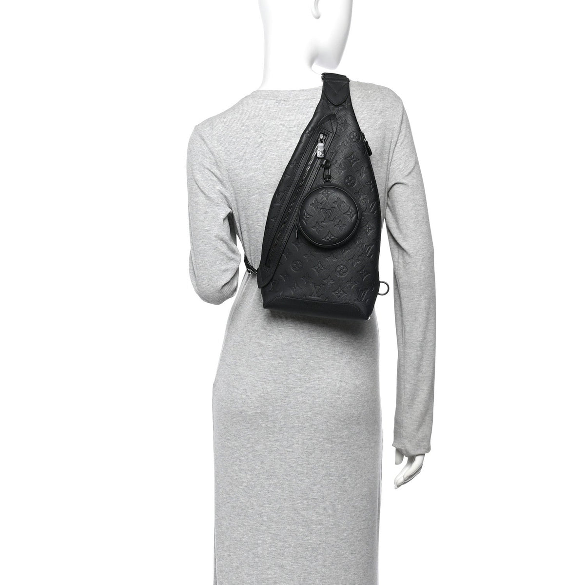 Calfskin Shadow Monogram Duo Slingbag Black