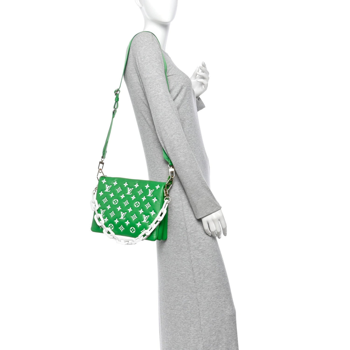 Lambskin Embossed Monogram LV Match Coussin PM Green White