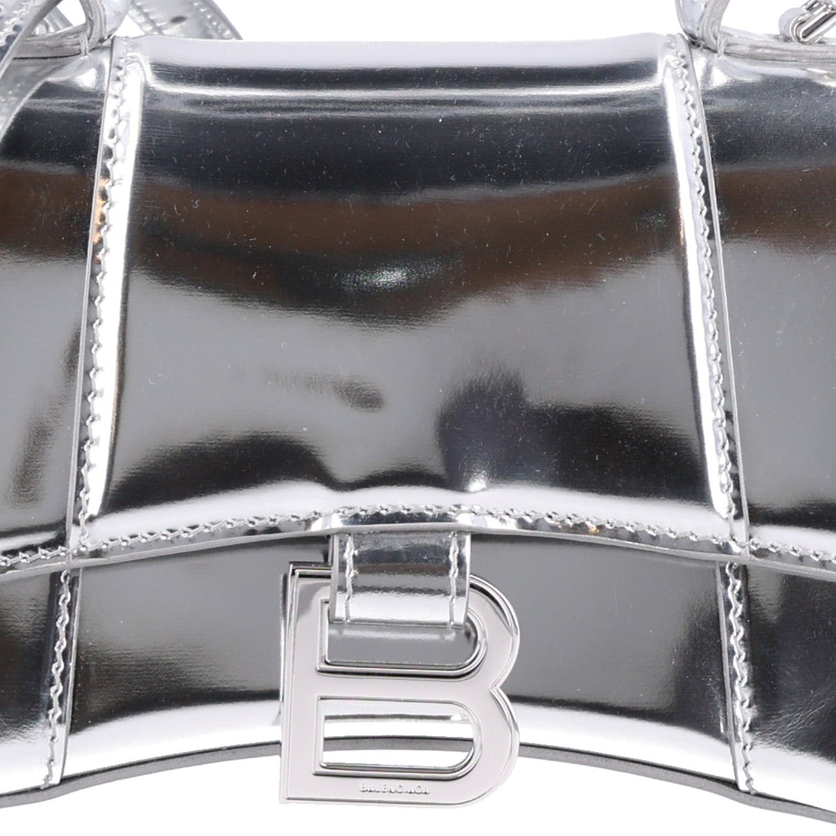 Metallic Calfskin Hourglass Top Handle Bag XS Silver