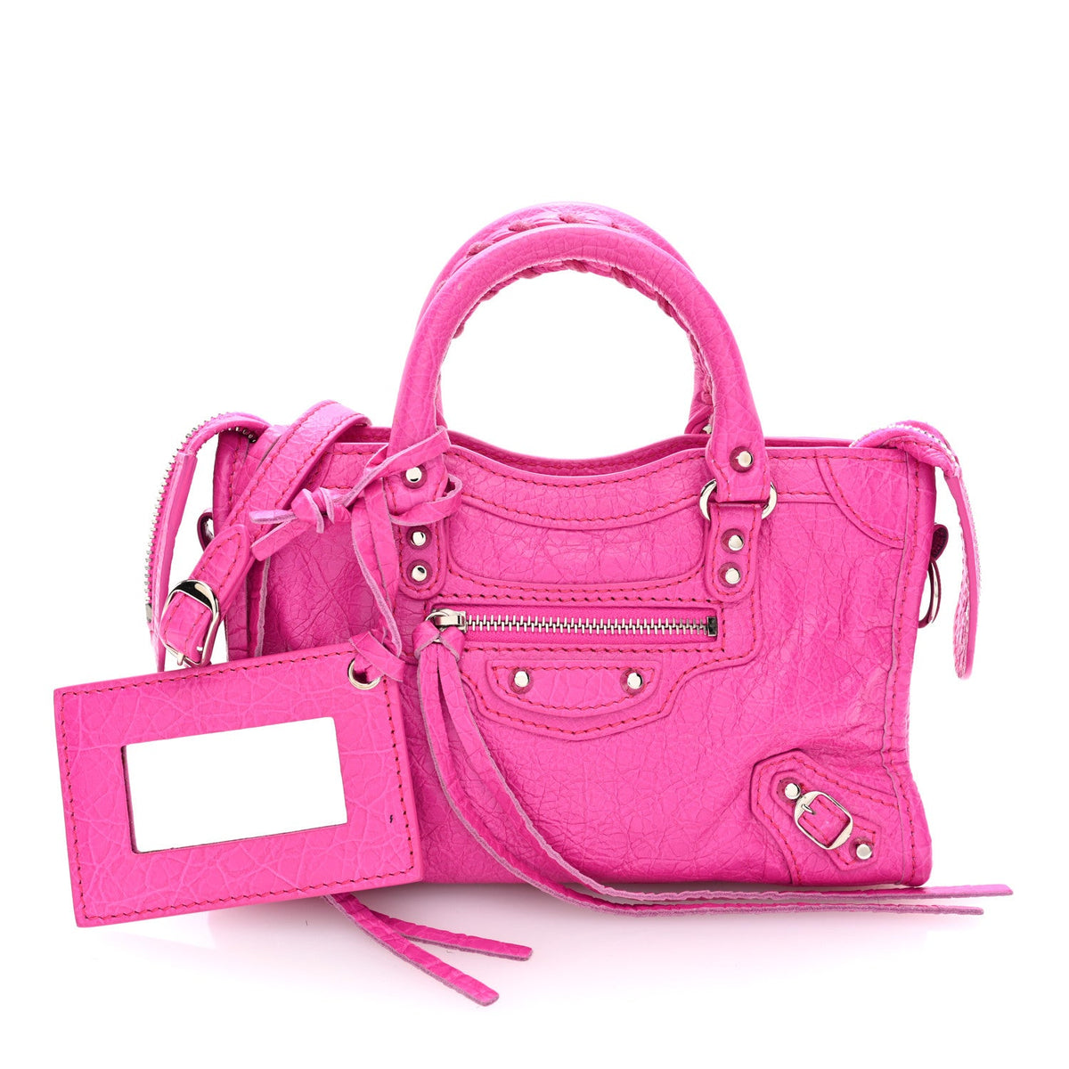 Agneau Classic Silver Hardware Nano City Fuchsia