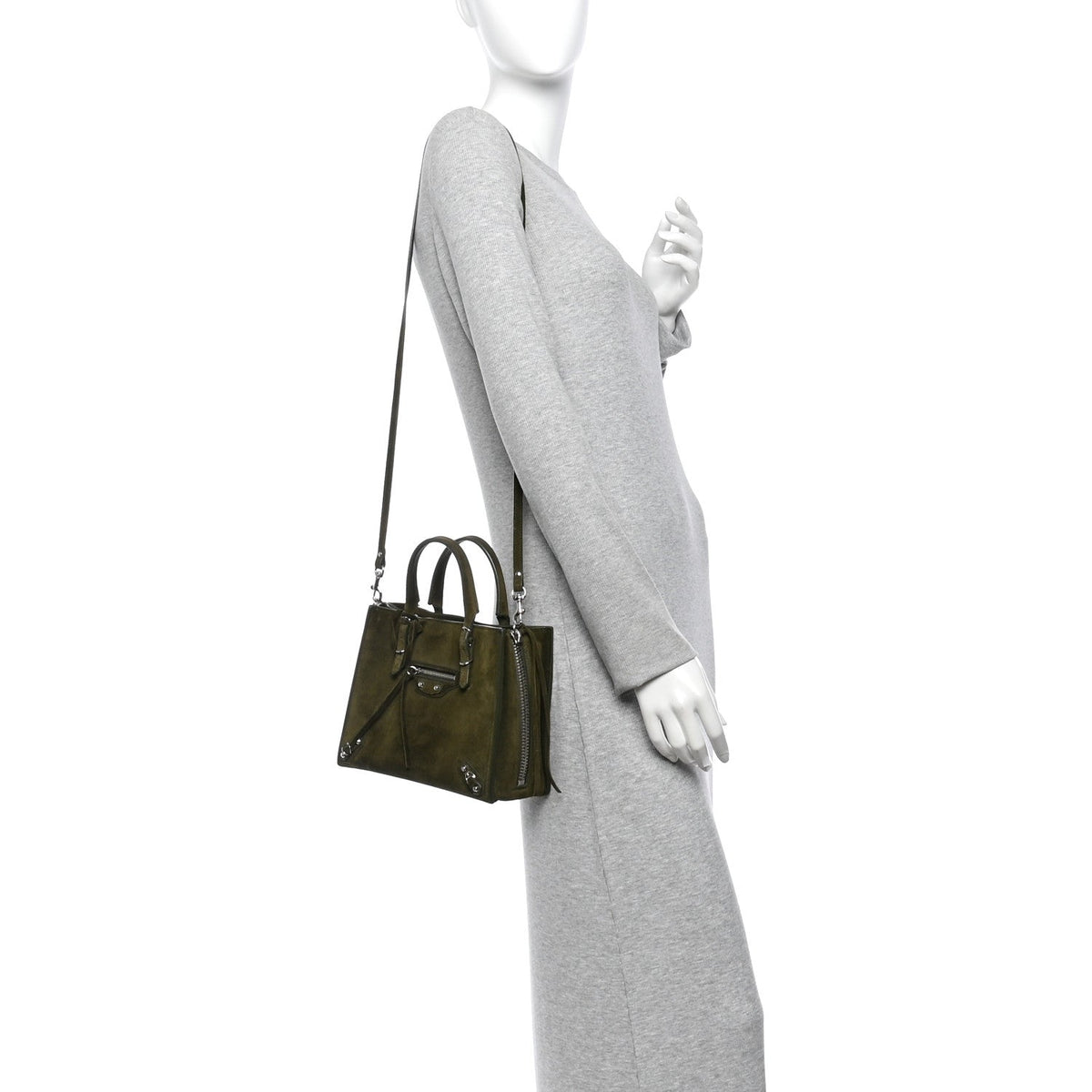 Baby Daim Calf Suede Papier Mini A4 Zip Around Tote Vert Militaire