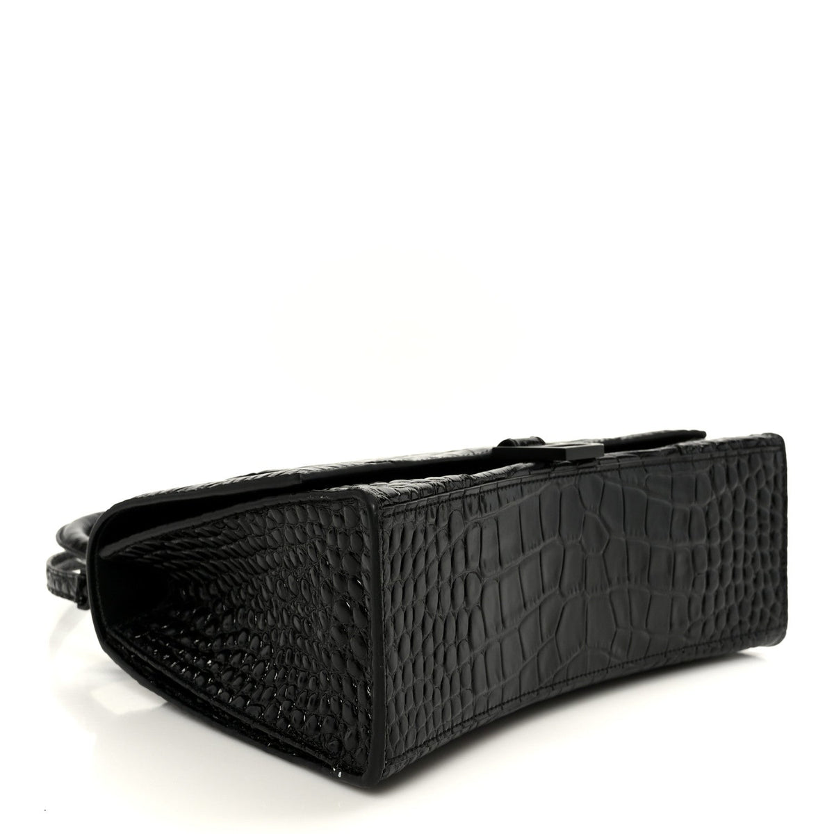 Shiny Calfskin Monochrome Crocodile Embossed Medium Hourglass Top Handle Bag Black