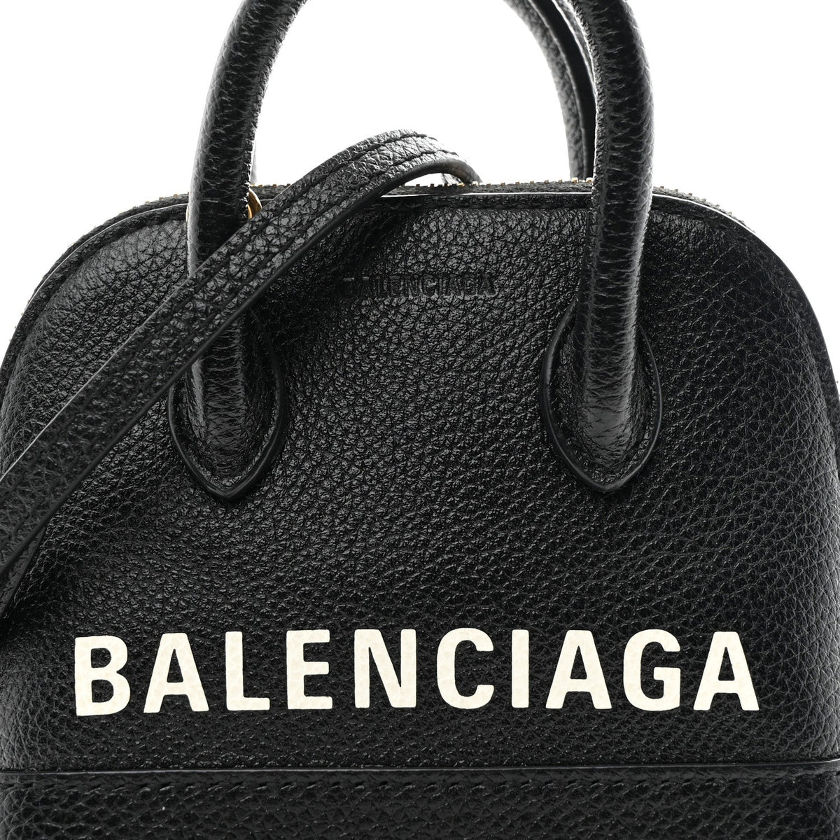 Grained Calfskin Logo Mini Ville Top Handle Bag Black White