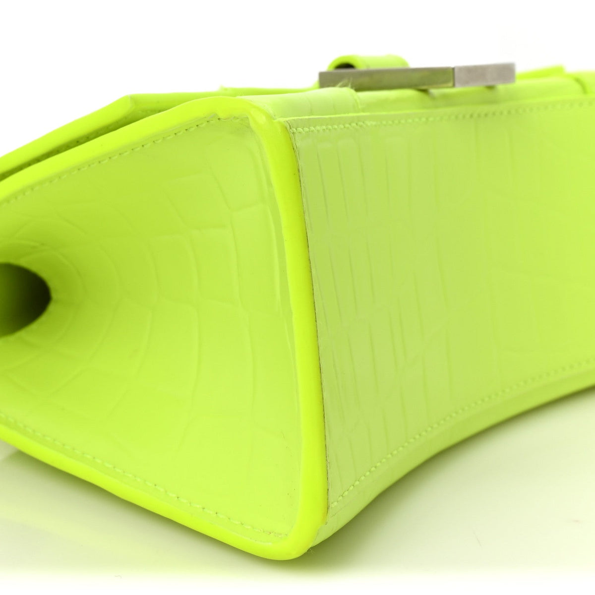 Shiny Calfskin Crocodile Embossed Hourglass Top Handle Bag XS Fluo Yellow