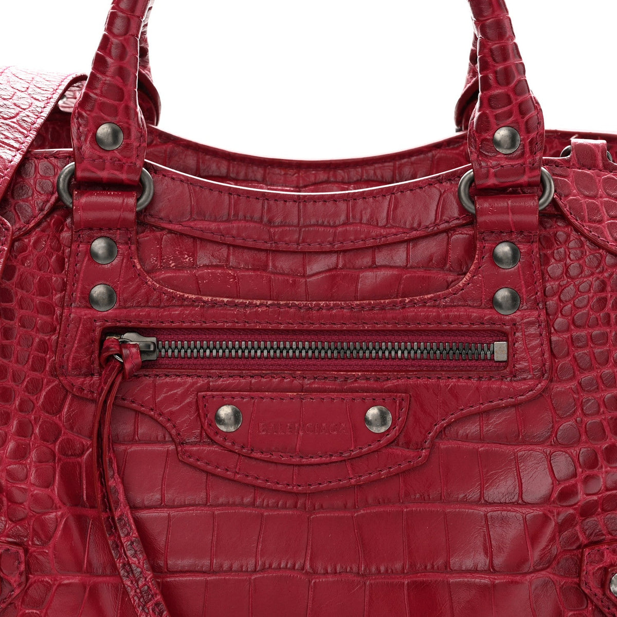 Calfskin Crocodile Embossed Neo Classic Silver Hardware S City Raspberry