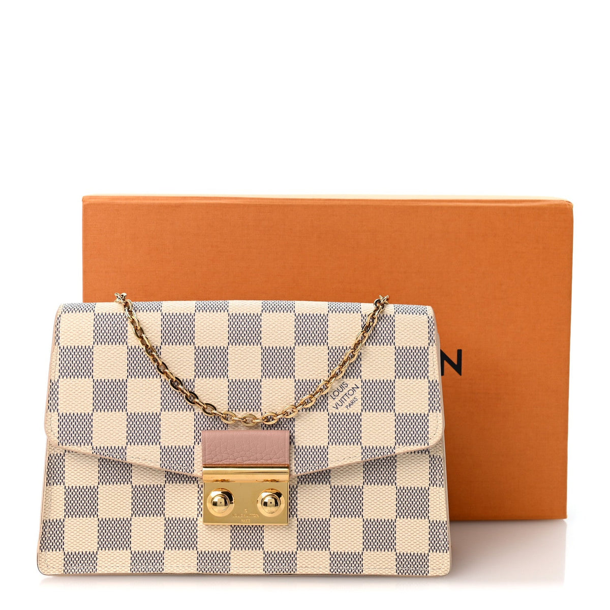 Damier Azur Croisette Chain Wallet Rose Ballerine
