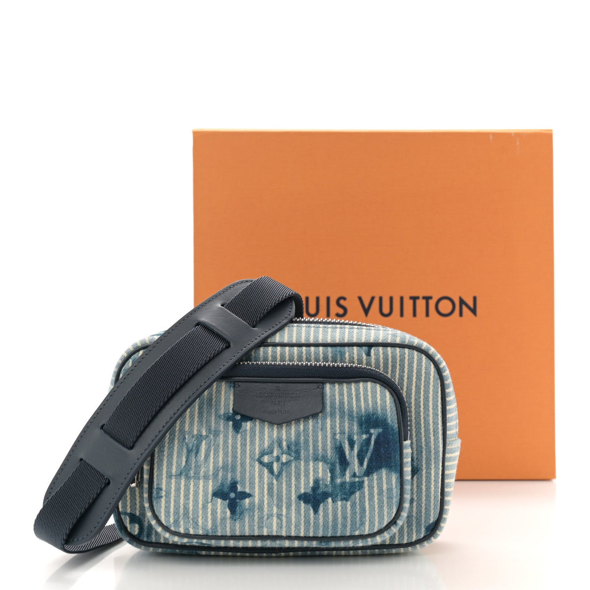 Hickory Stripes Denim Monogram Watercolor Outdoor Pouch Blue