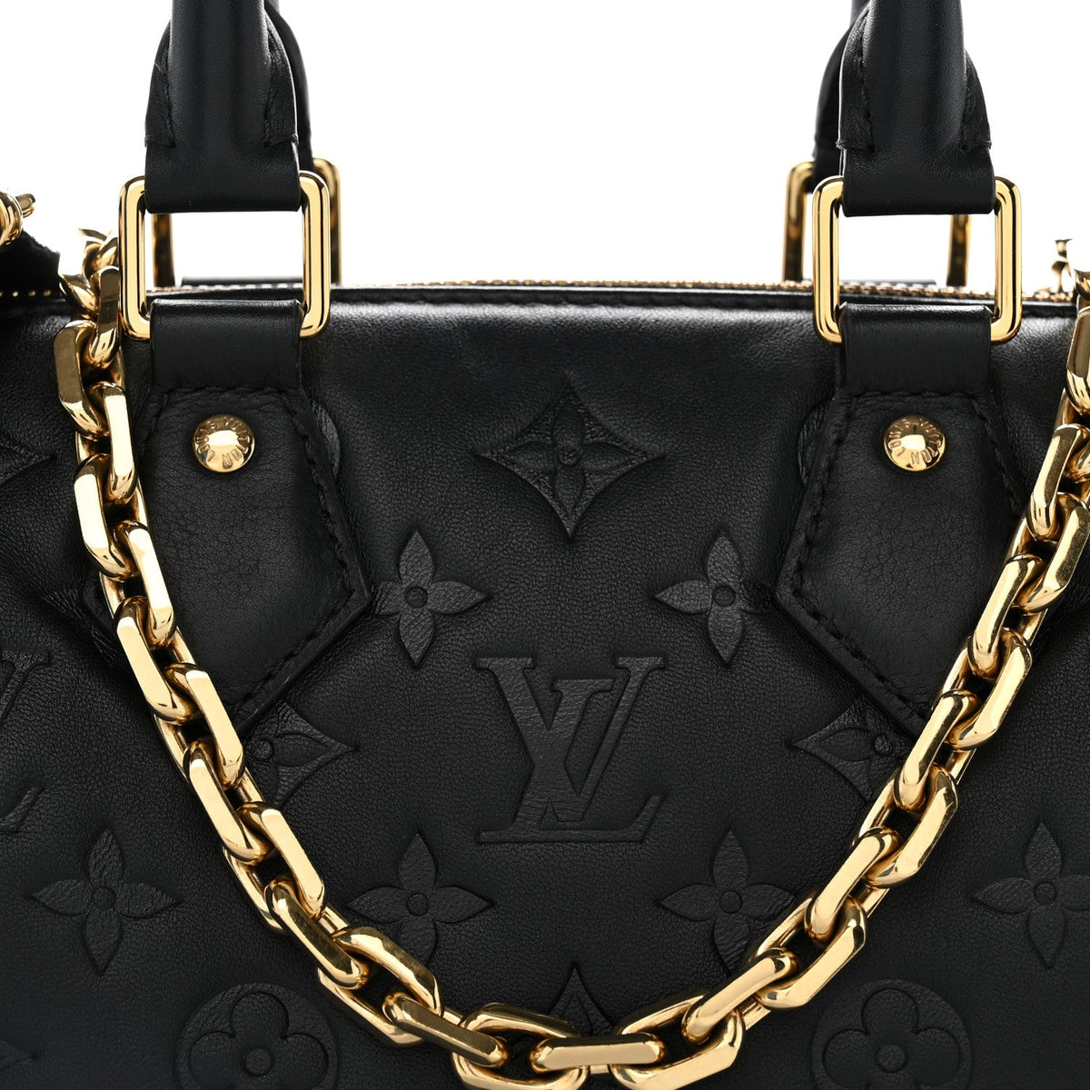 Lambskin Embossed Monogram Speedy 22 Bandouliere Black