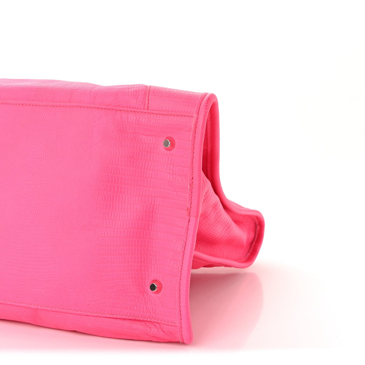 Calfskin Lizard Embossed Silver Hardware Work Rose Fluo