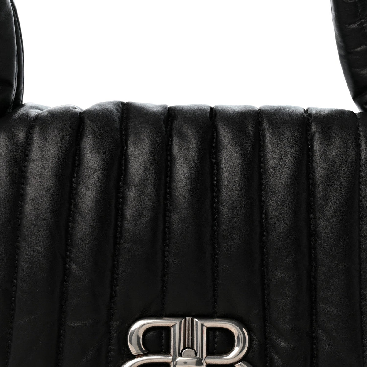 Crushed Calfskin Quilted Small Monaco Shoulder Bag Black