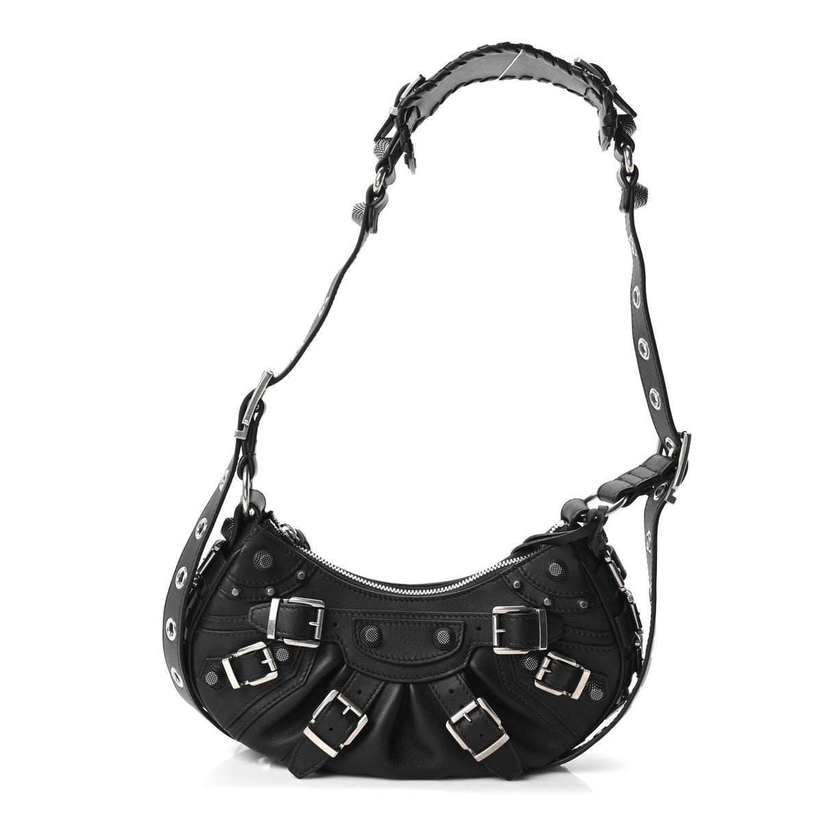Smooth Calfskin Buckles Le Cagole Shoulder Bag XS Black