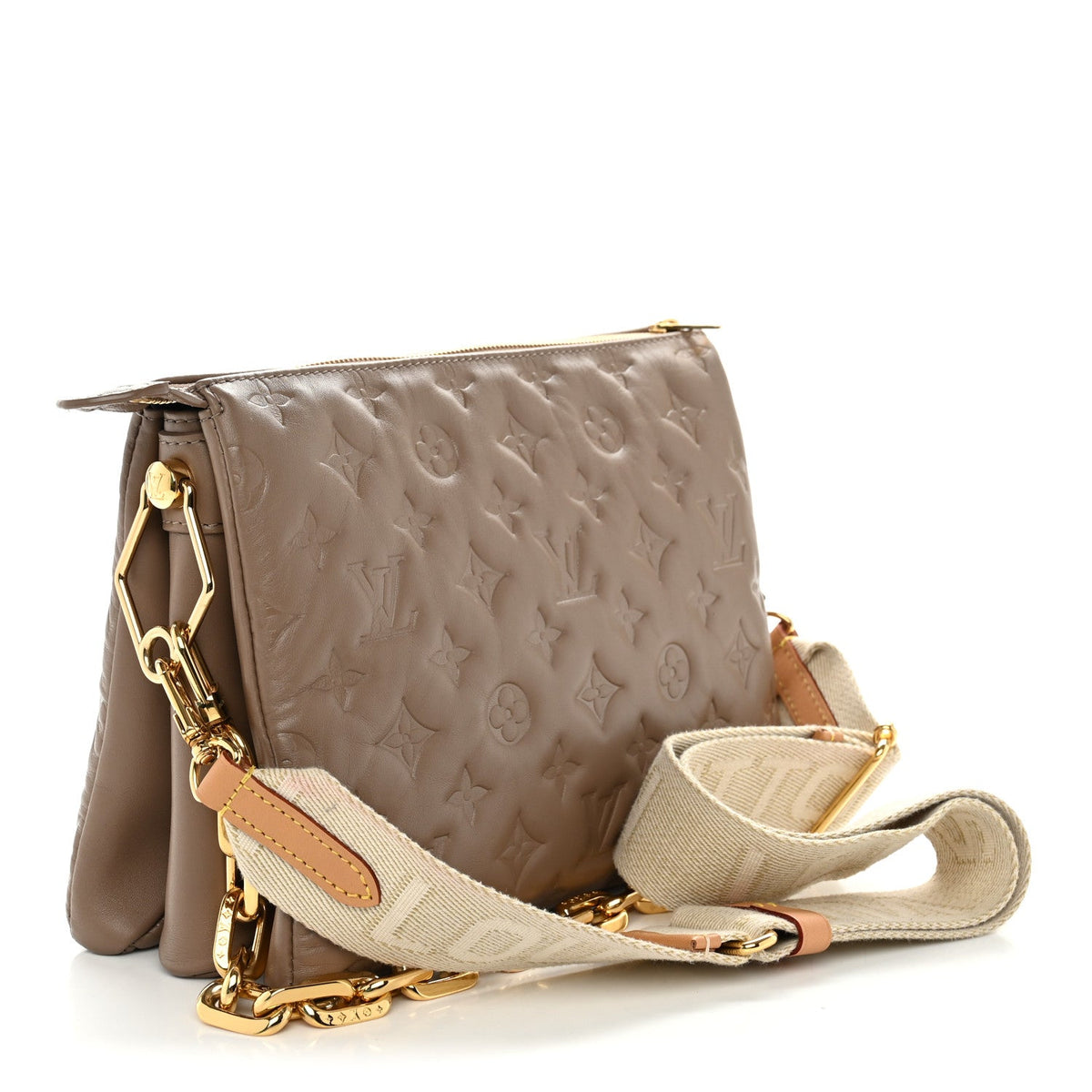 Lambskin Embossed Monogram Coussin PM Taupe