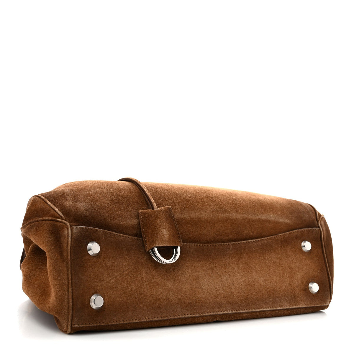 Waxed Suede Calfskin Medium Rodeo Top Handle Handbag Camel