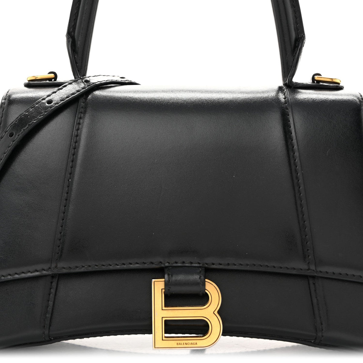 Shiny Box Calfskin Small Hourglass Top Handle Bag Black