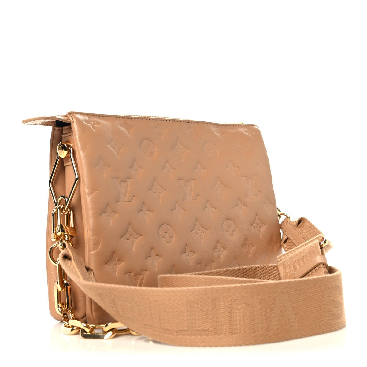 Lambskin Embossed Monogram Coussin PM Camel