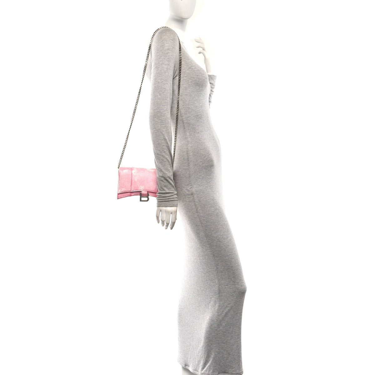 Nappa Denim Printed Hourglass Chain Bag Denim Pink
