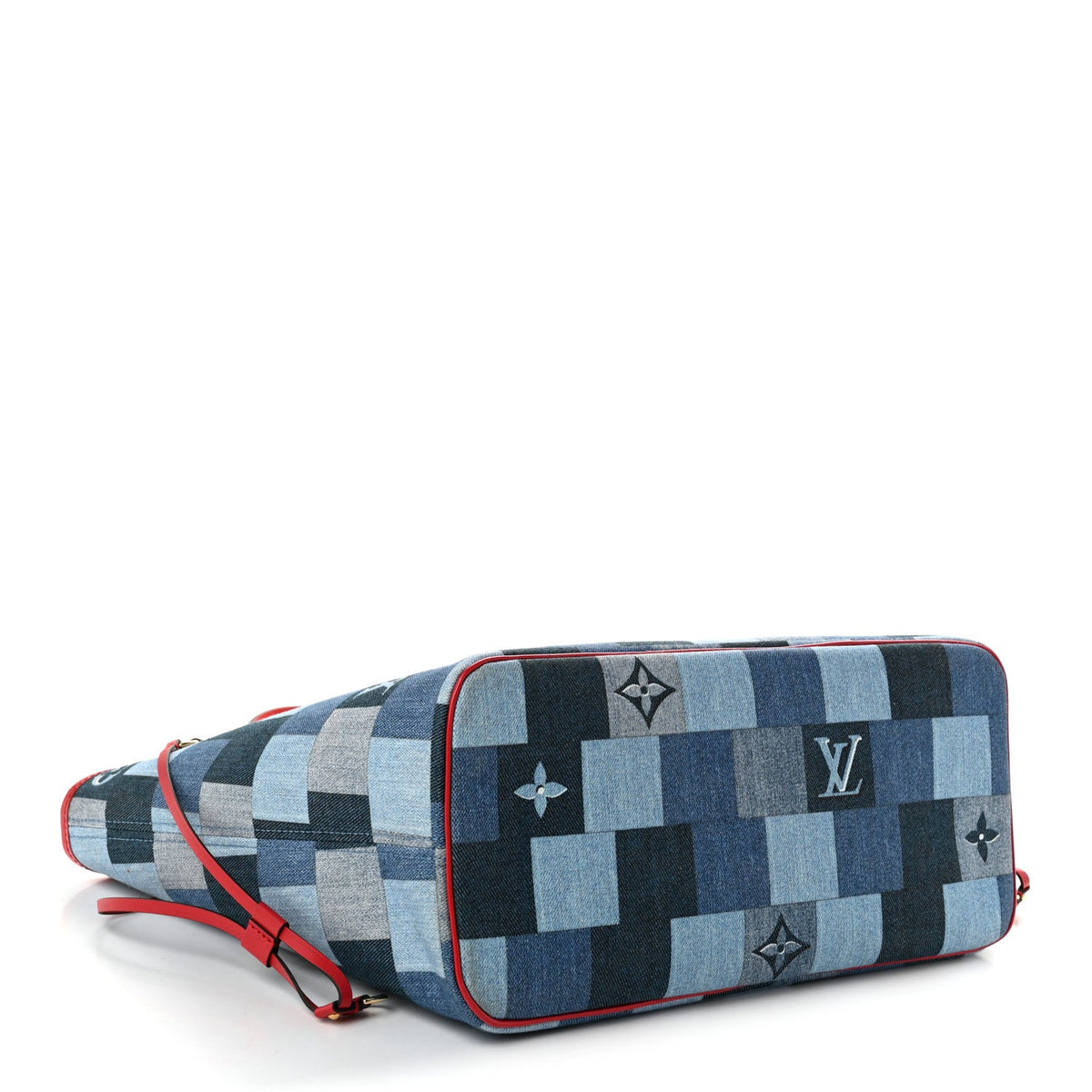 Denim Damier Monogram Patchwork Neverfull Blue Rouge