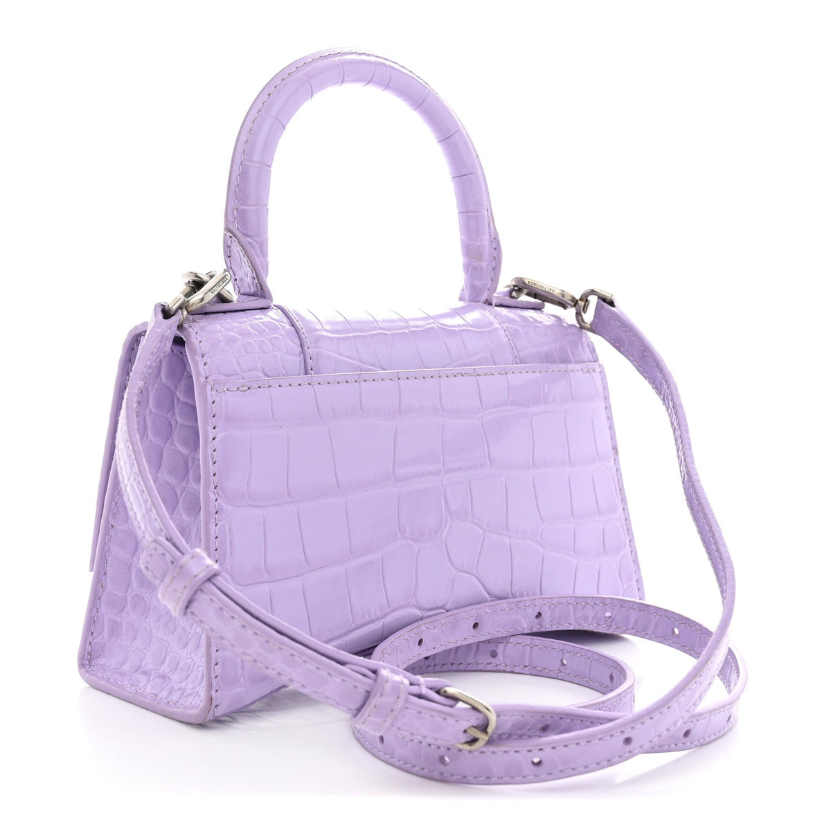 Shiny Calfskin Crocodile Embossed Hourglass Top Handle Bag XS Lilac