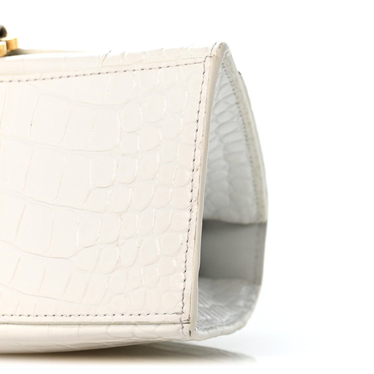 Calfskin Crocodile Embossed Small Hourglass Top Handle Bag White