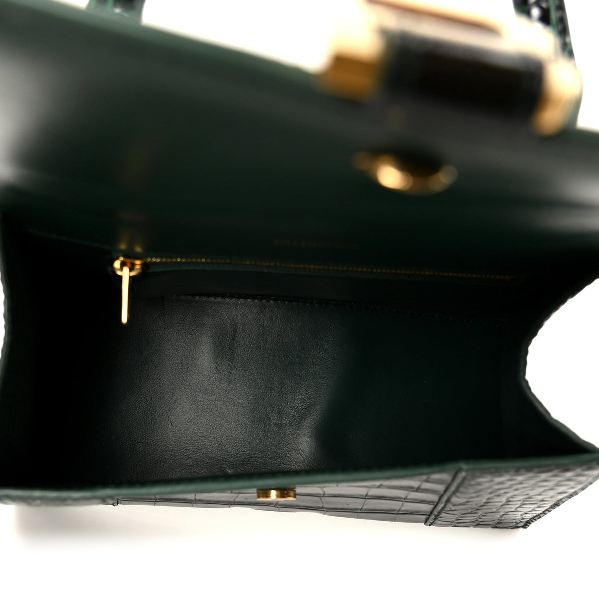 Shiny Calfskin Crocodile Embossed Small Hourglass Top Handle Bag Forest Green