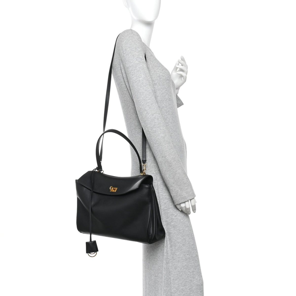 Natural Smooth Calfskin Medium Rodeo Top Handle Handbag Black