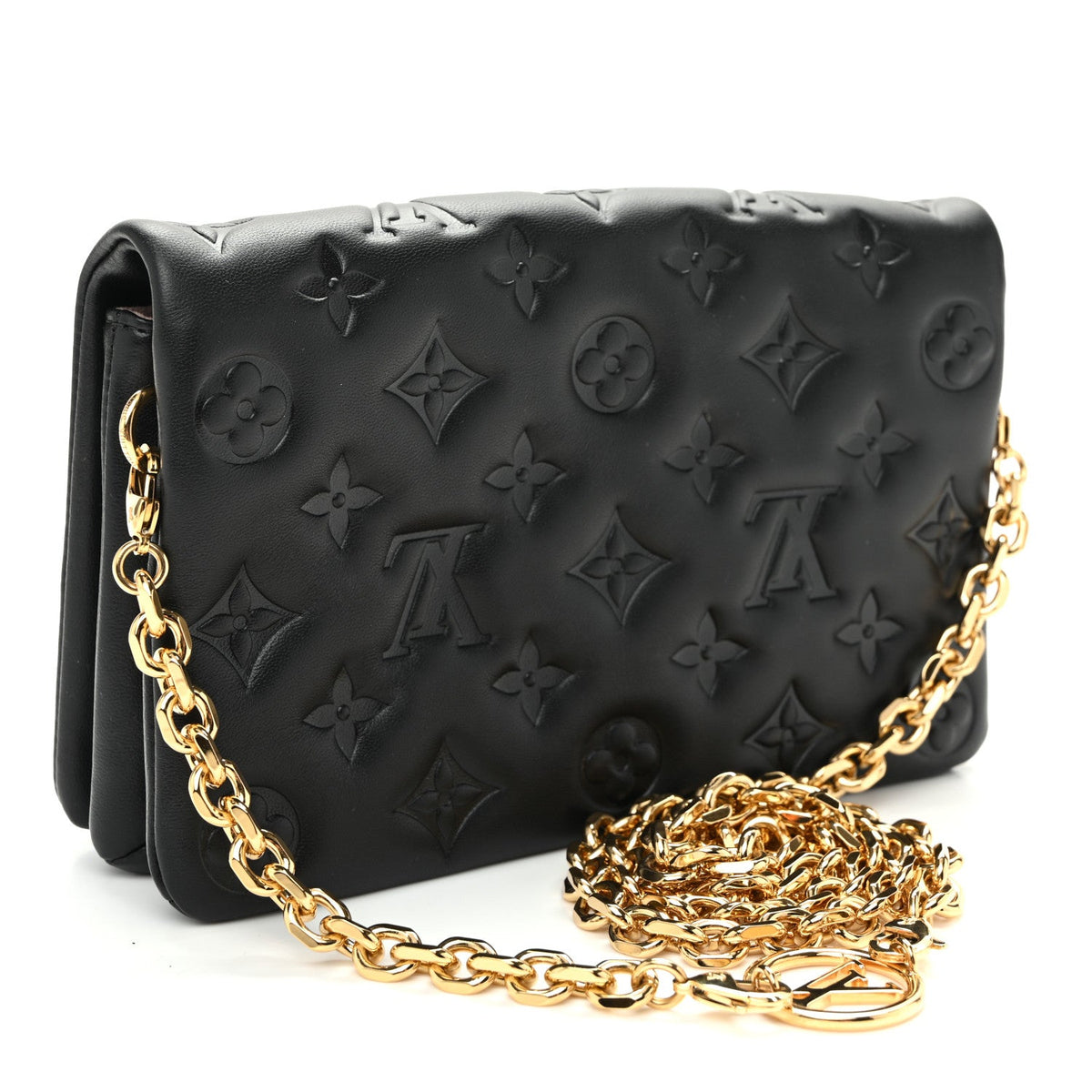 Lambskin Embossed Monogram Pochette Coussin Black