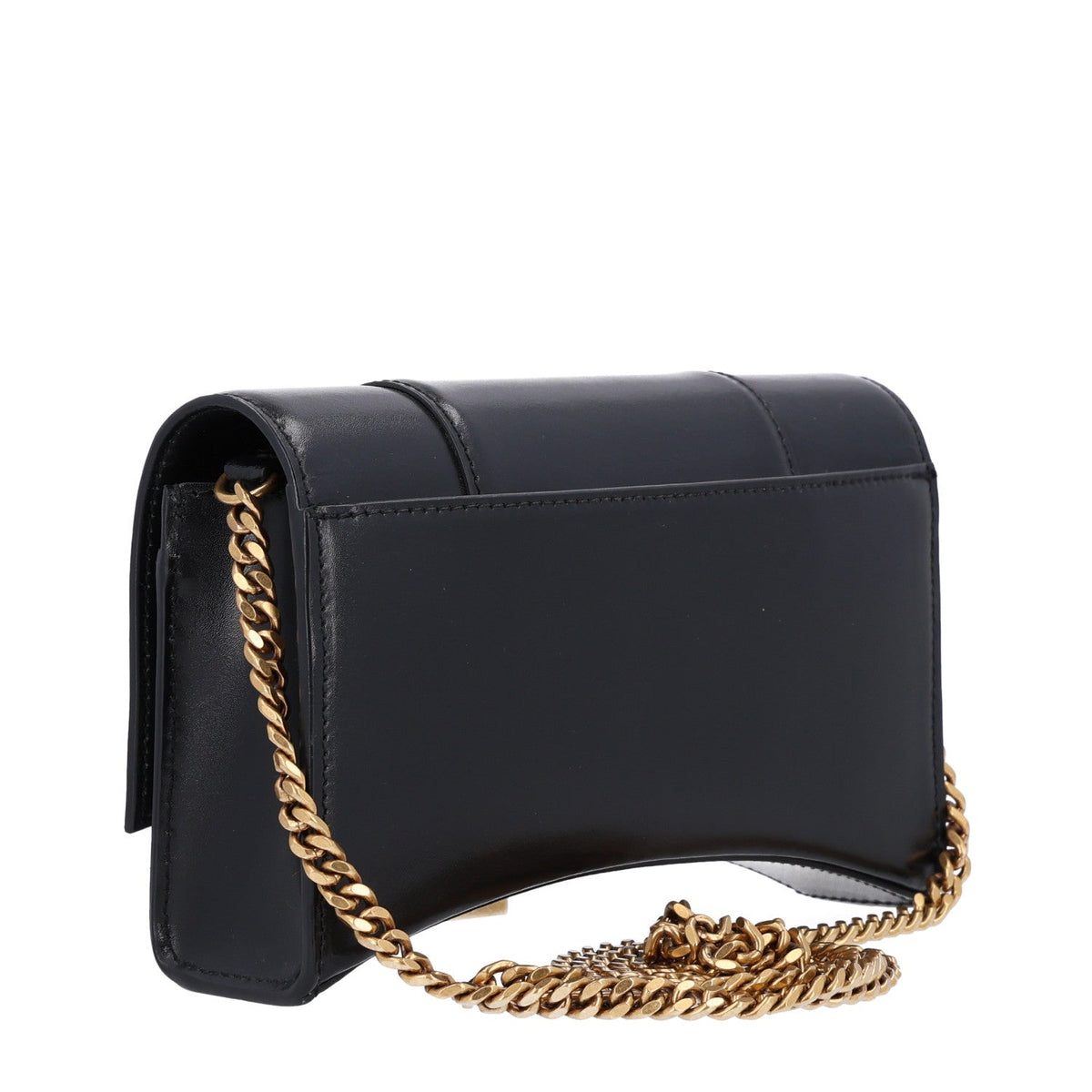 Shiny Box Calfskin Hourglass Chain Bag Black