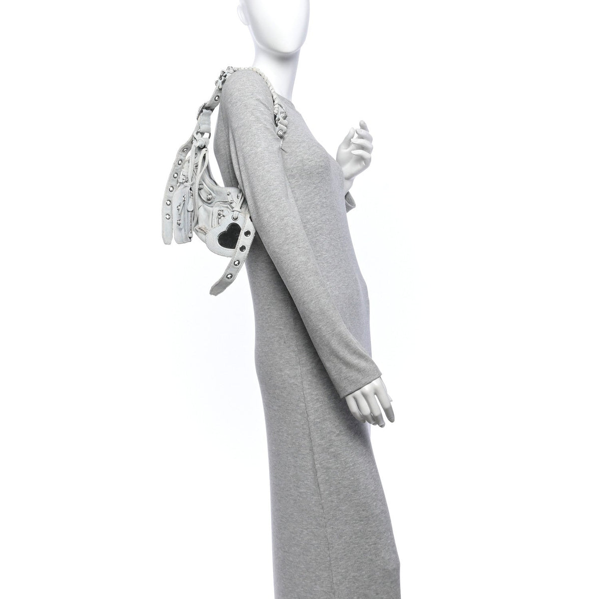 Washed Frayed Denim Crystal XS Le Cagole Shoulder Bag Pale Blue