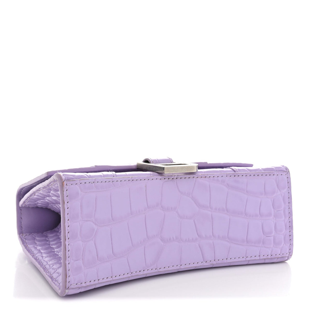 Shiny Calfskin Crocodile Embossed Hourglass Top Handle Bag XS Lilac