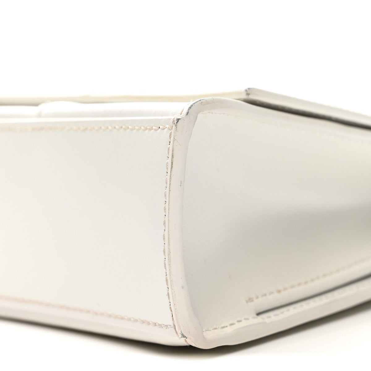Shiny Box Calfskin Tonal B Hourglass Stretch Top Handle Bag White