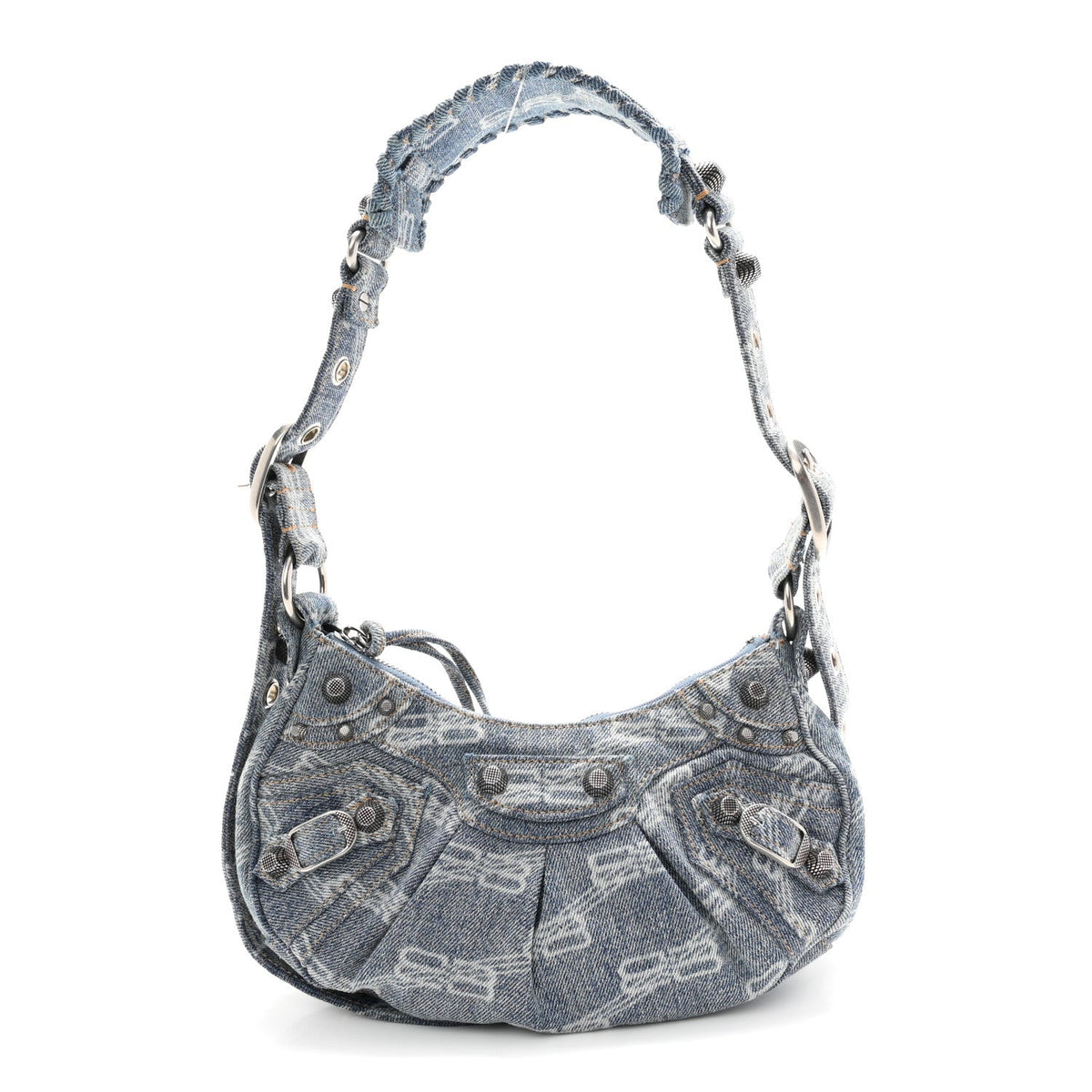 Bleached Denim BB Monogram Le Cagole Shoulder Bag XS Blue