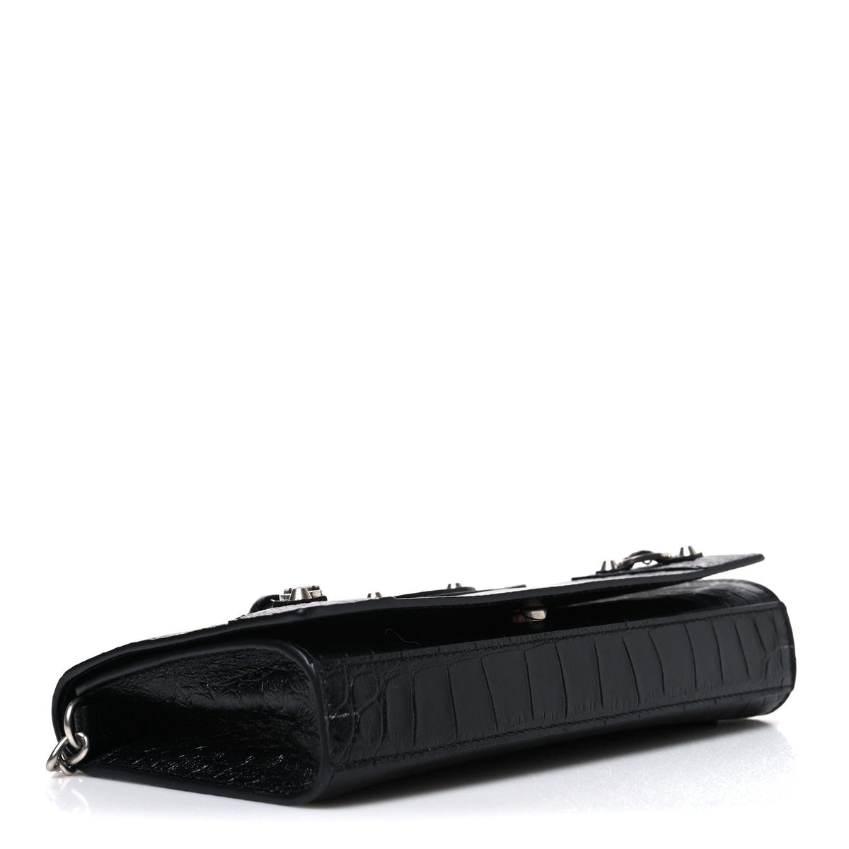 Crocodile Embossed Calfskin Classic Silver Hardware Le City Wallet On Chain Silver