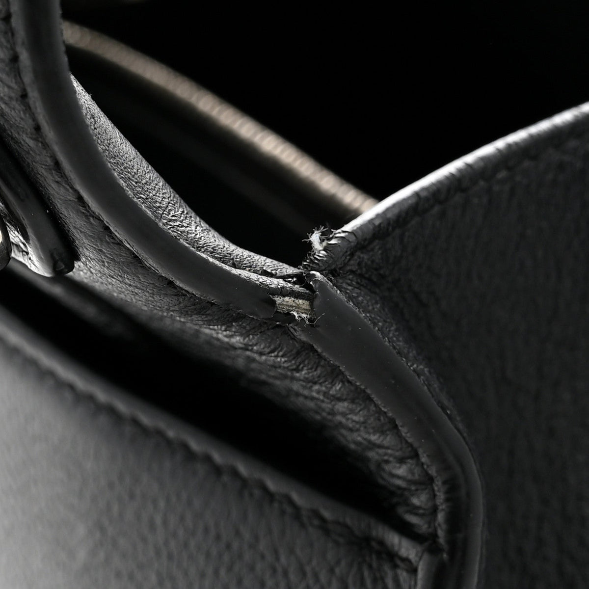Grained Calfskin Small Hourglass Top Handle Bag Black