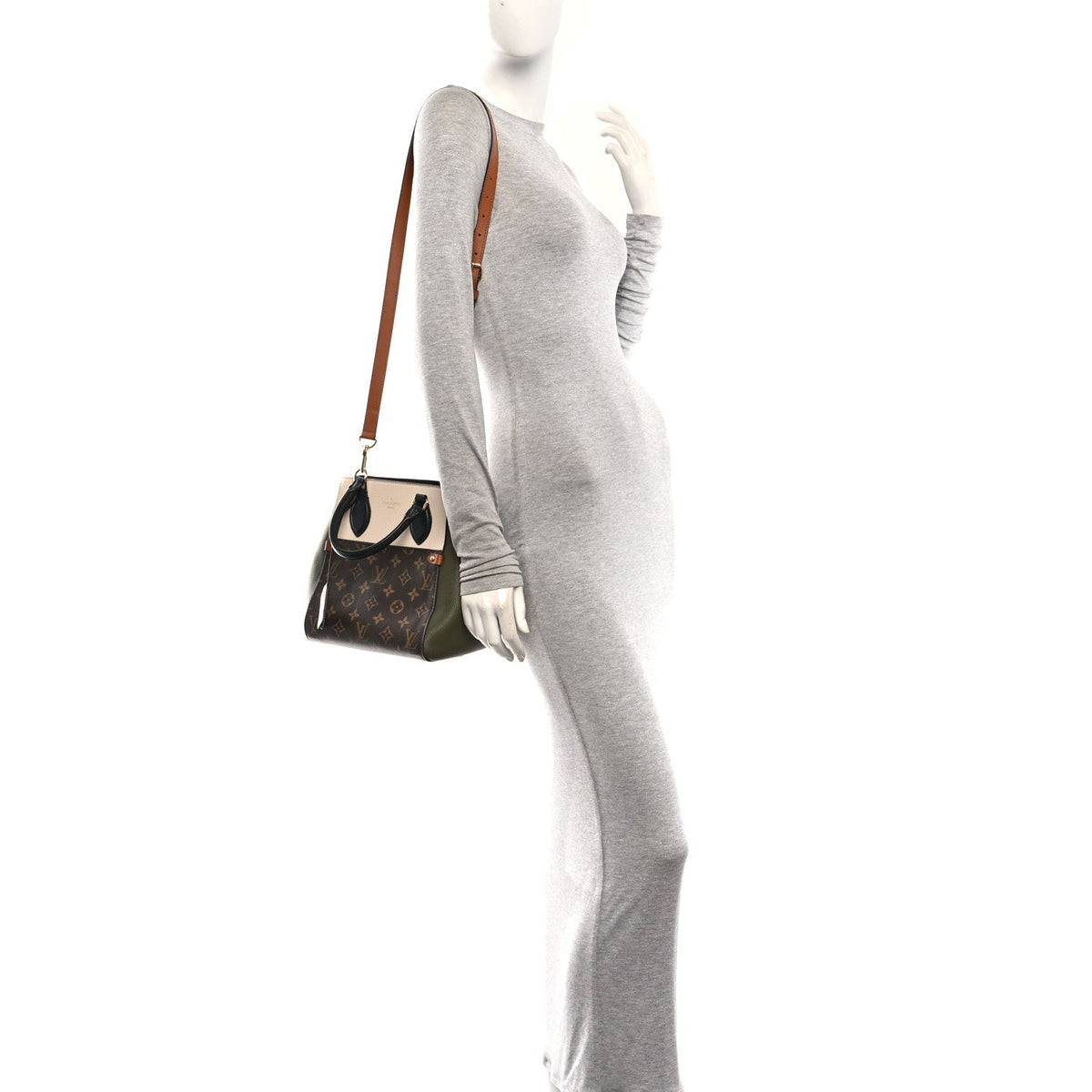 Calfskin Monogram Fold Tote PM Cream Khaki Black