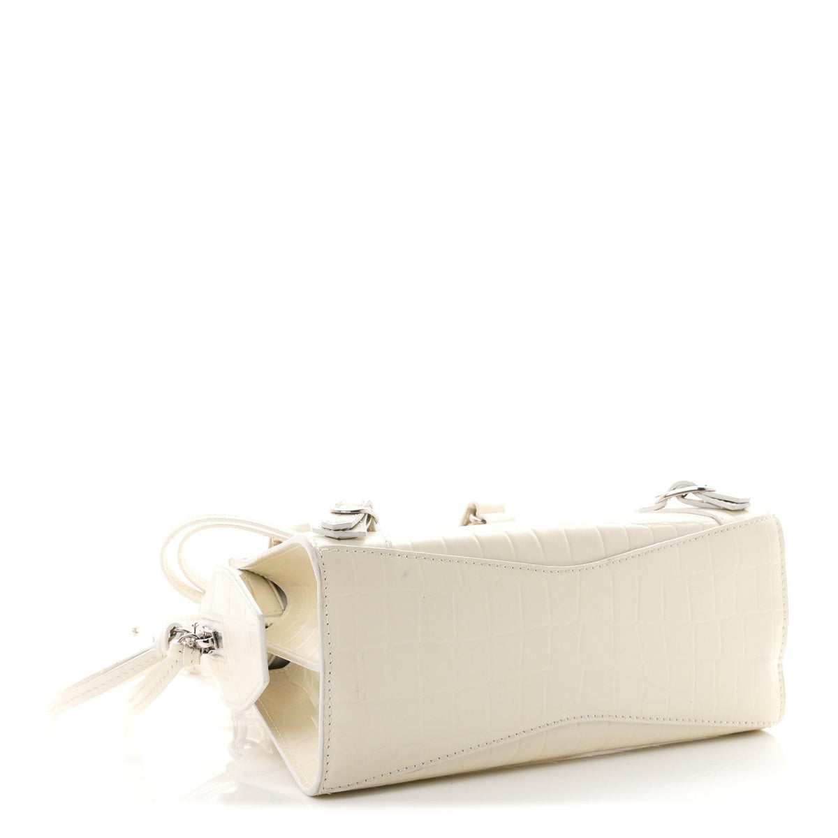 Semi Shiny Calfskin Crocodile Embossed Neo Classic Silver Hardware Mini City White