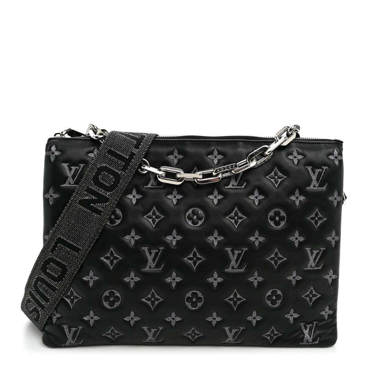 Lambskin Embossed Monogram Coussin MM Black Gray