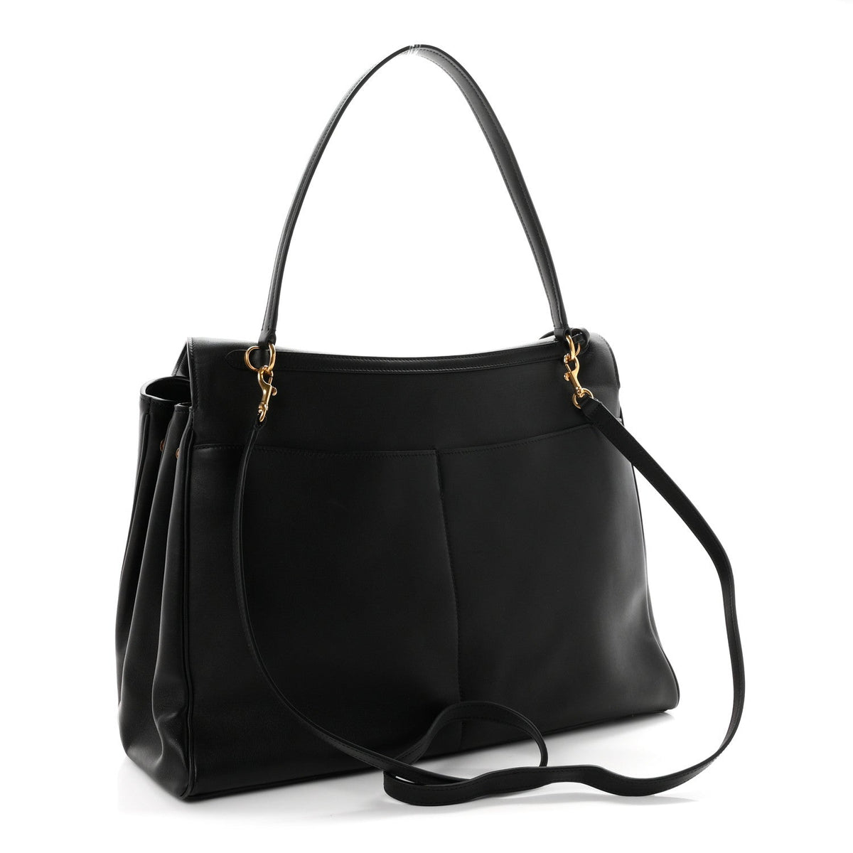 Smooth Calfskin Large Rodeo Top Handle Handbag Black