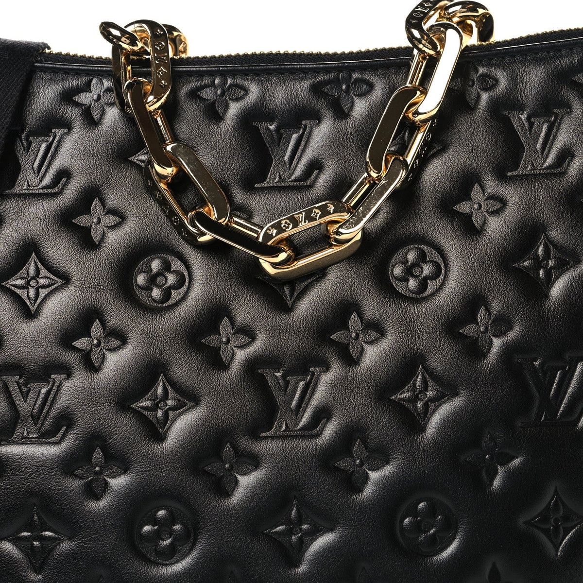Lambskin Embossed Monogram Coussin Hobo MM Black